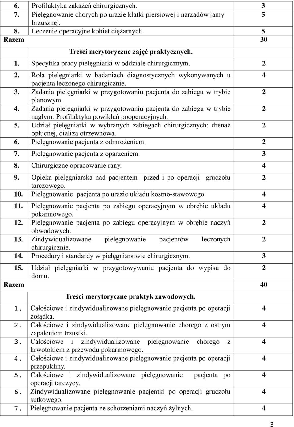 Rola pielęgniarki w badaniach diagnostycznych wykonywanych u 4 pacjenta leczonego chirurgicznie. 3. Zadania pielęgniarki w przygotowaniu pacjenta do zabiegu w trybie 2 planowym. 4. Zadania pielęgniarki w przygotowaniu pacjenta do zabiegu w trybie 2 nagłym.