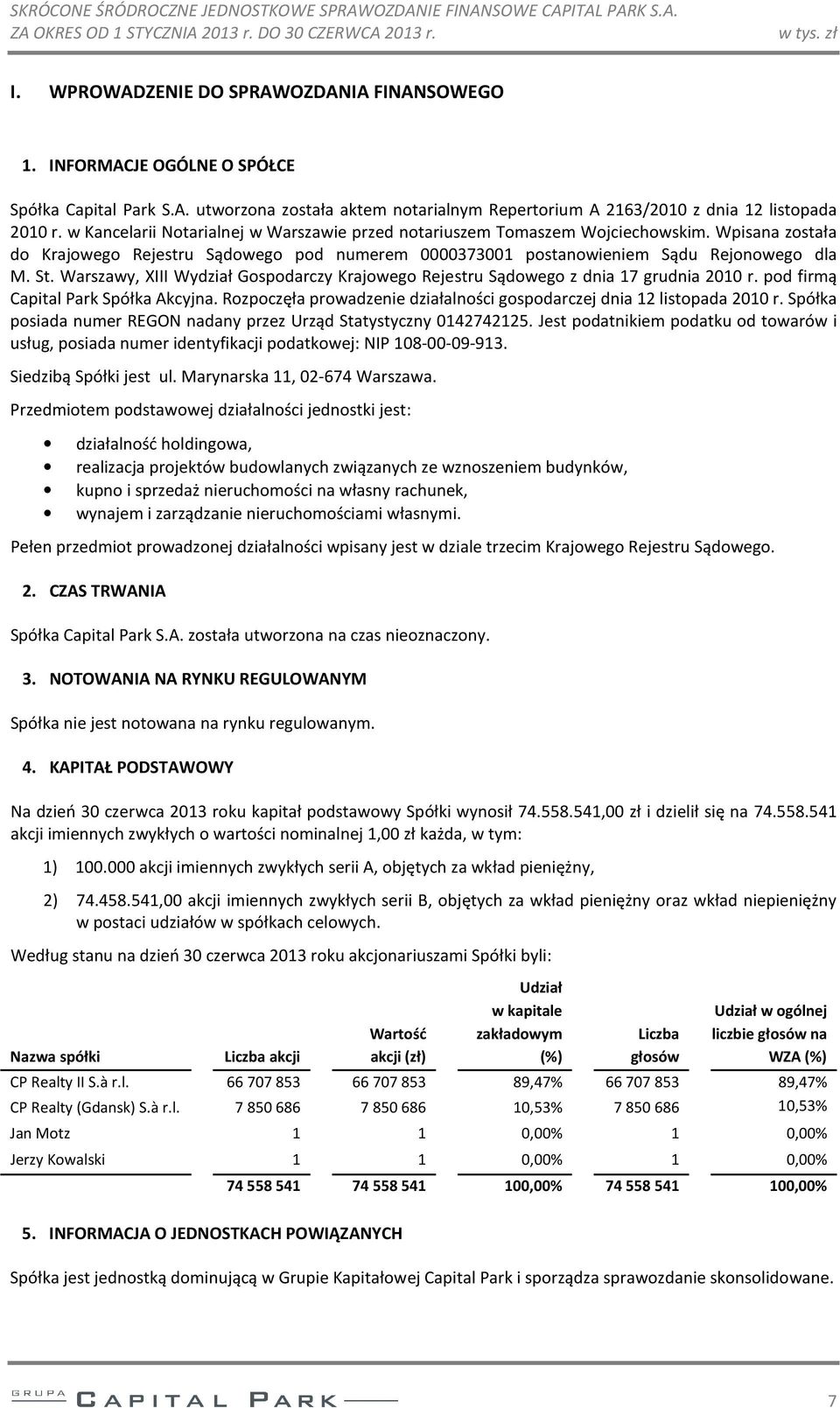 w Kancelarii Notarialnej w Warszawie przed notariuszem Tomaszem Wojciechowskim. Wpisana została do Krajowego Rejestru Sądowego pod numerem 0000373001 postanowieniem Sądu Rejonowego dla M. St.