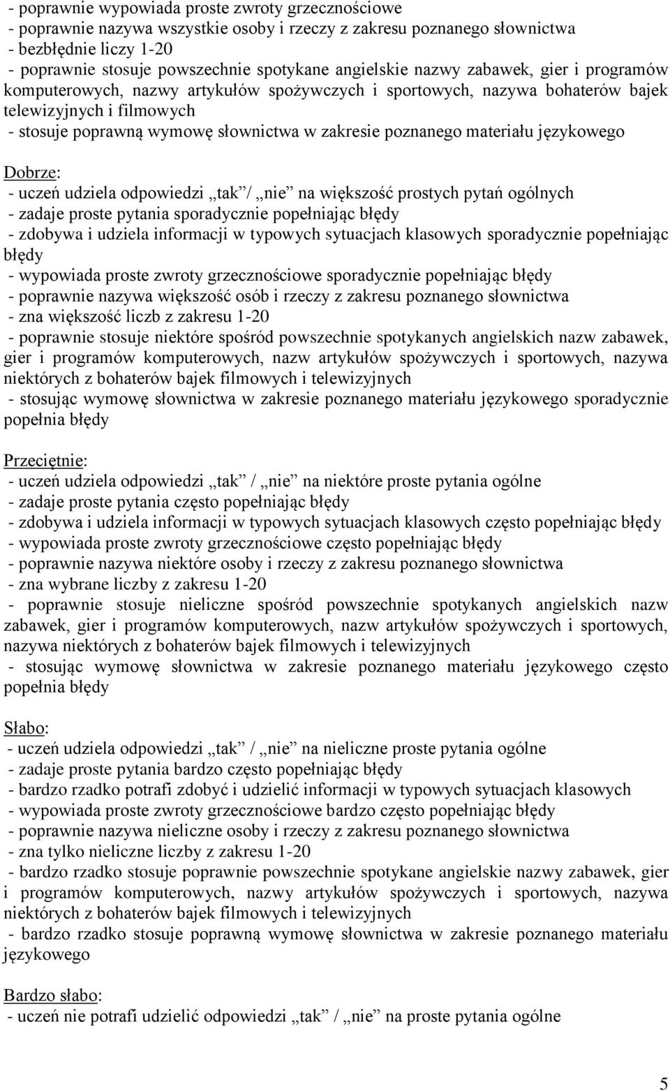 poznanego materiału językowego - uczeń udziela odpowiedzi tak / nie na większość prostych pytań ogólnych - zadaje proste pytania sporadycznie popełniając - zdobywa i udziela informacji w typowych