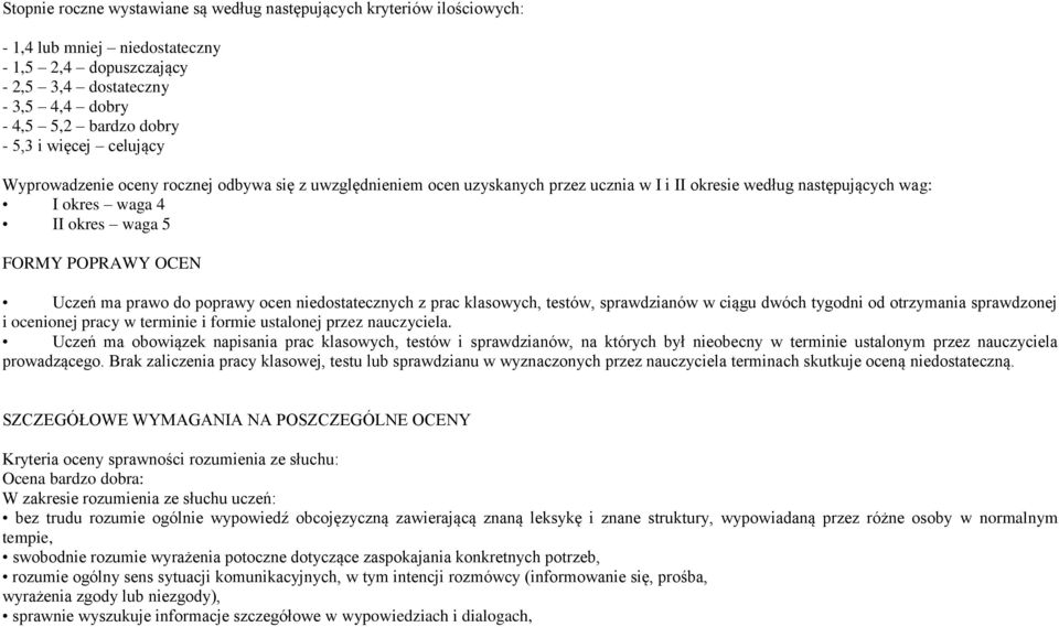 ma prawo do poprawy ocen niedostatecznych z prac klasowych, testów, sprawdzianów w ciągu dwóch tygodni od otrzymania sprawdzonej i ocenionej pracy w terminie i formie ustalonej przez nauczyciela.