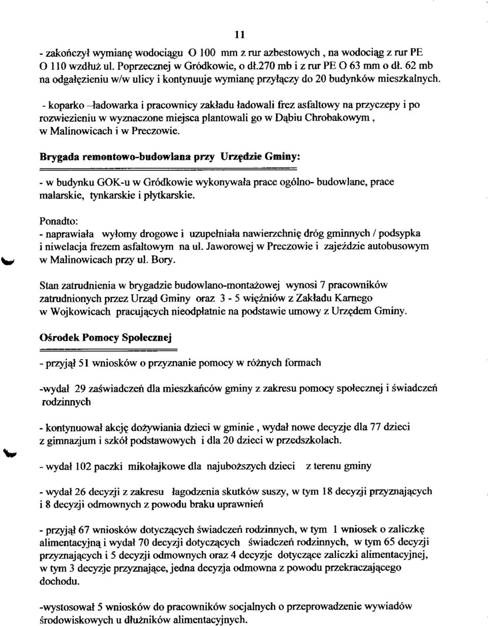 - koparko -ladowarka i pracownicy zakladu ladowali frez asfaltowy na przyczepy i po rozwiezieniu w wyznaczone miejsca plantowali go w Dajbiu Chrobakowym, w Malinowicach i w Preczowie.