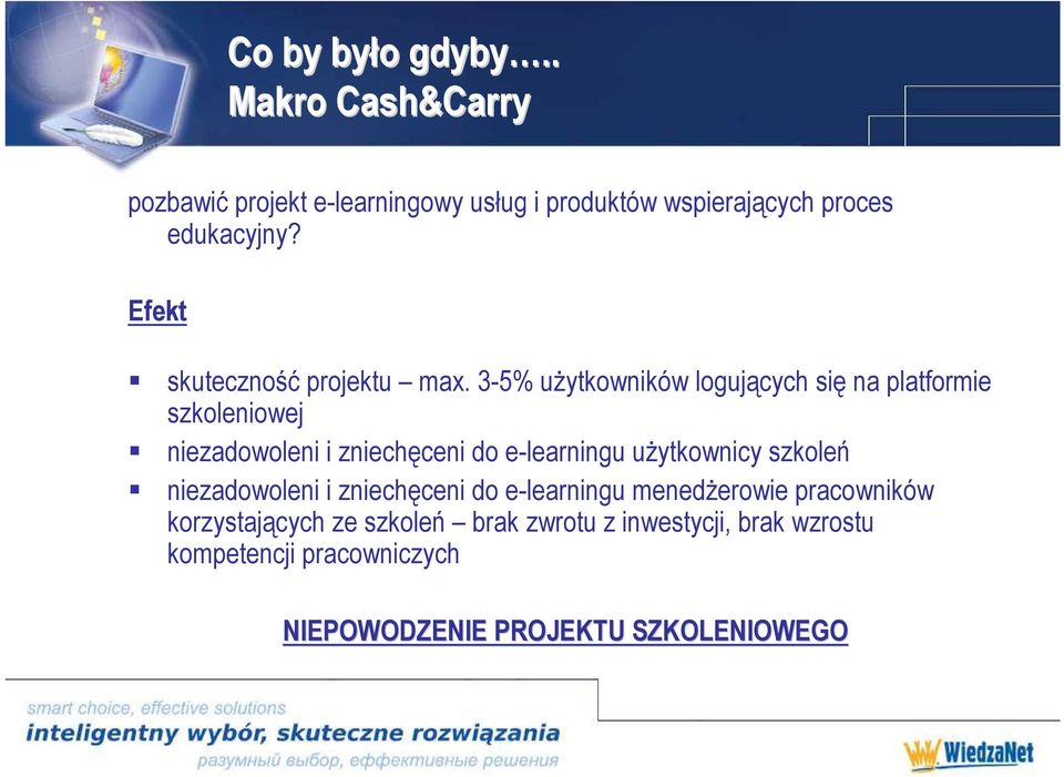 3-5% uŝytkowników logujących się na platformie szkoleniowej niezadowoleni i zniechęceni do e-learningu uŝytkownicy