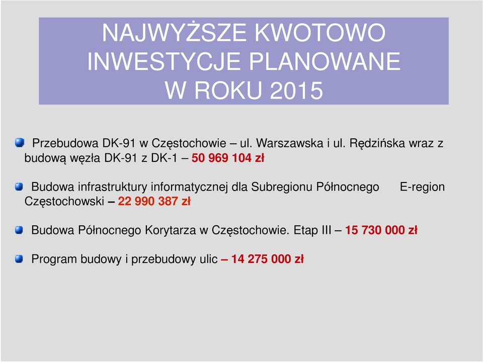 Rędzińska wraz z budową węzła DK-91 z DK-1 50 969 104 zł Budowa infrastruktury informatycznej