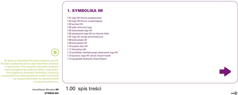 poprzez skanowanie czy opracowywanie w programie graficznym. SYMBOLIKA 1.01 logo IW (forma podstawowa) 1.02 logo IW (forma uzupe niajàca) 1.03 symbol IW 1.04 pole ochronne logo 1.