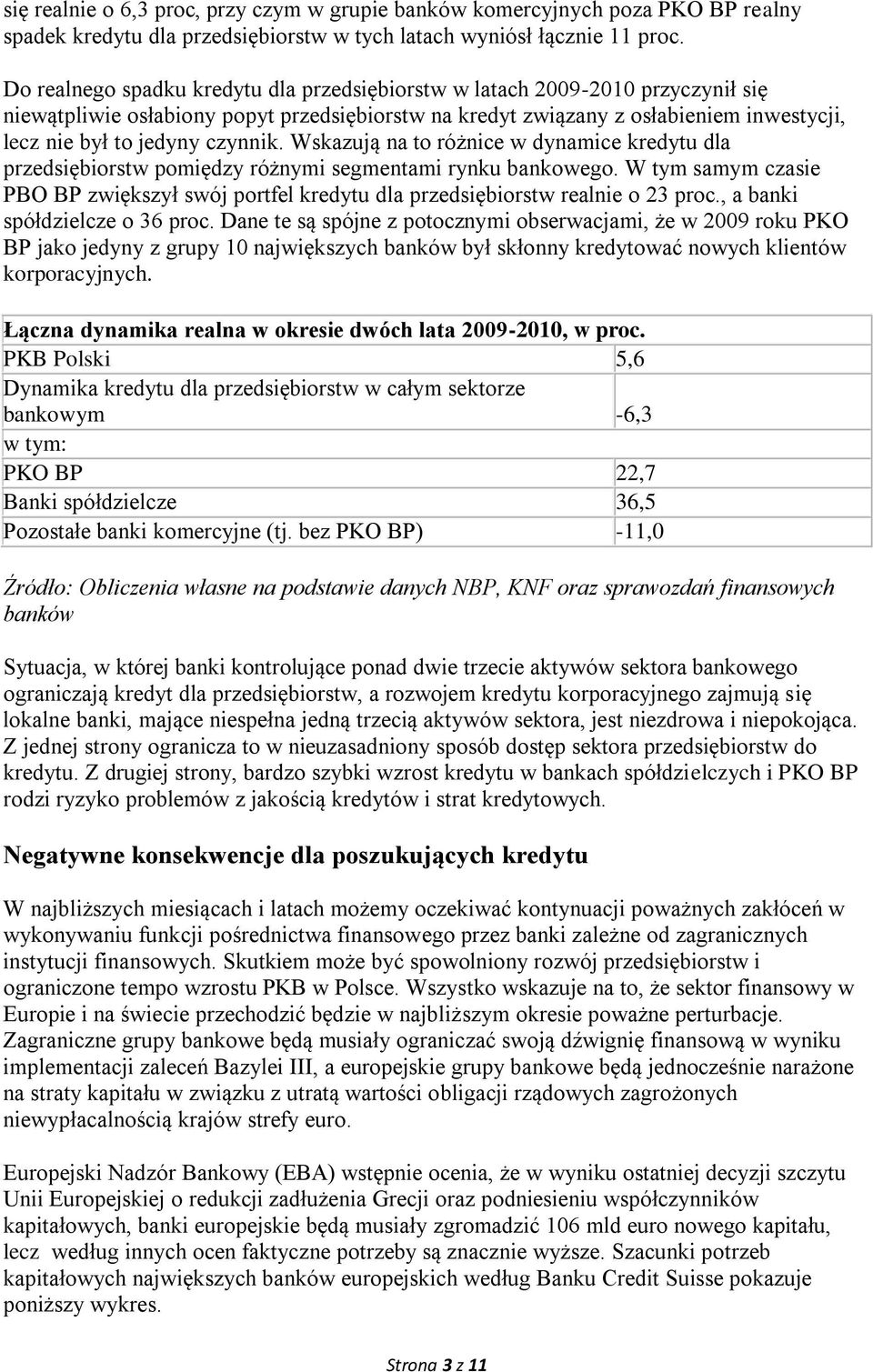 czynnik. Wskazują na to różnice w dynamice kredytu dla przedsiębiorstw pomiędzy różnymi segmentami rynku bankowego.