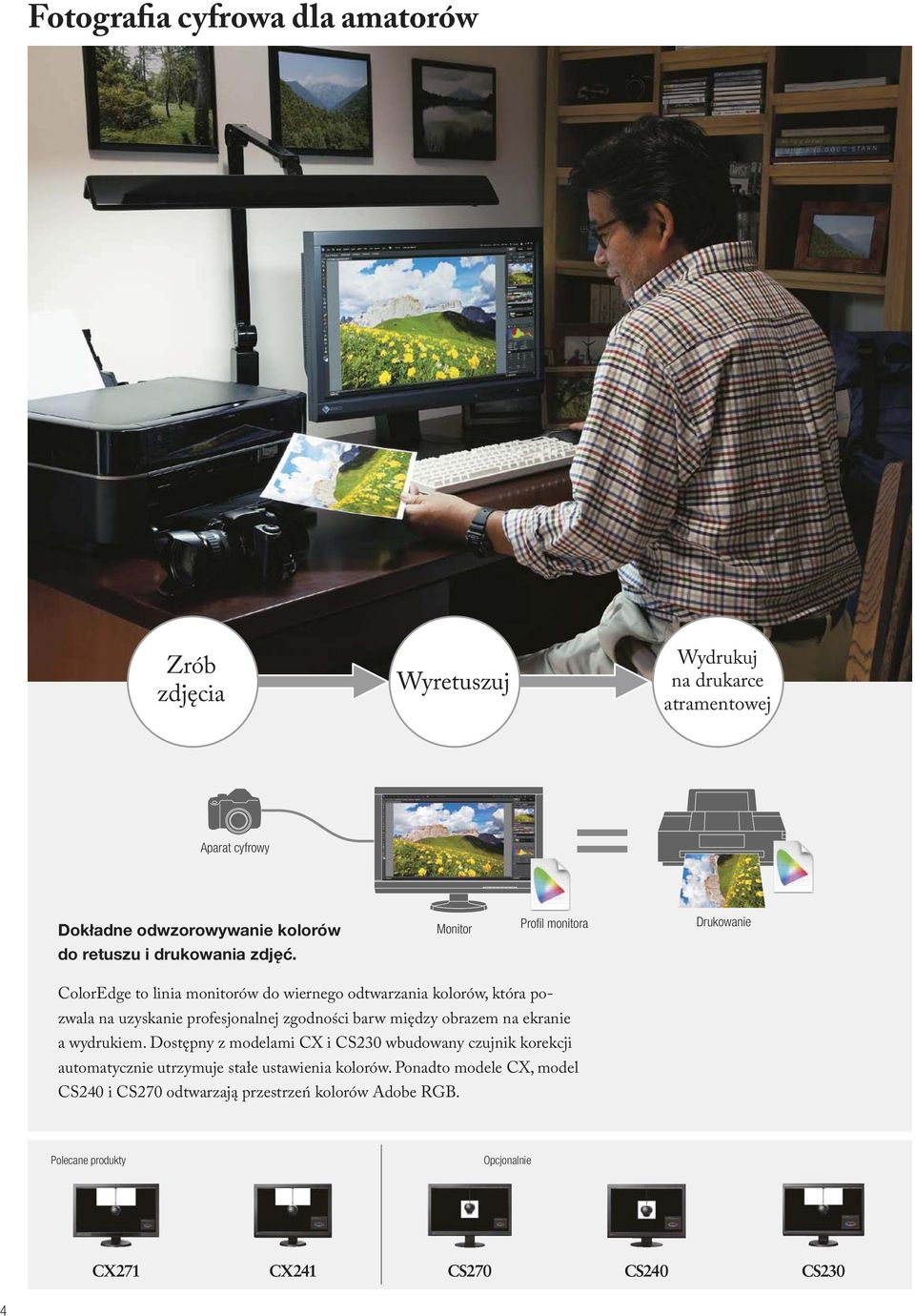 Monitor Profil monitora Drukowanie ColorEdge to linia monitorów do wiernego odtwarzania kolorów, która pozwala na uzyskanie profesjonalnej