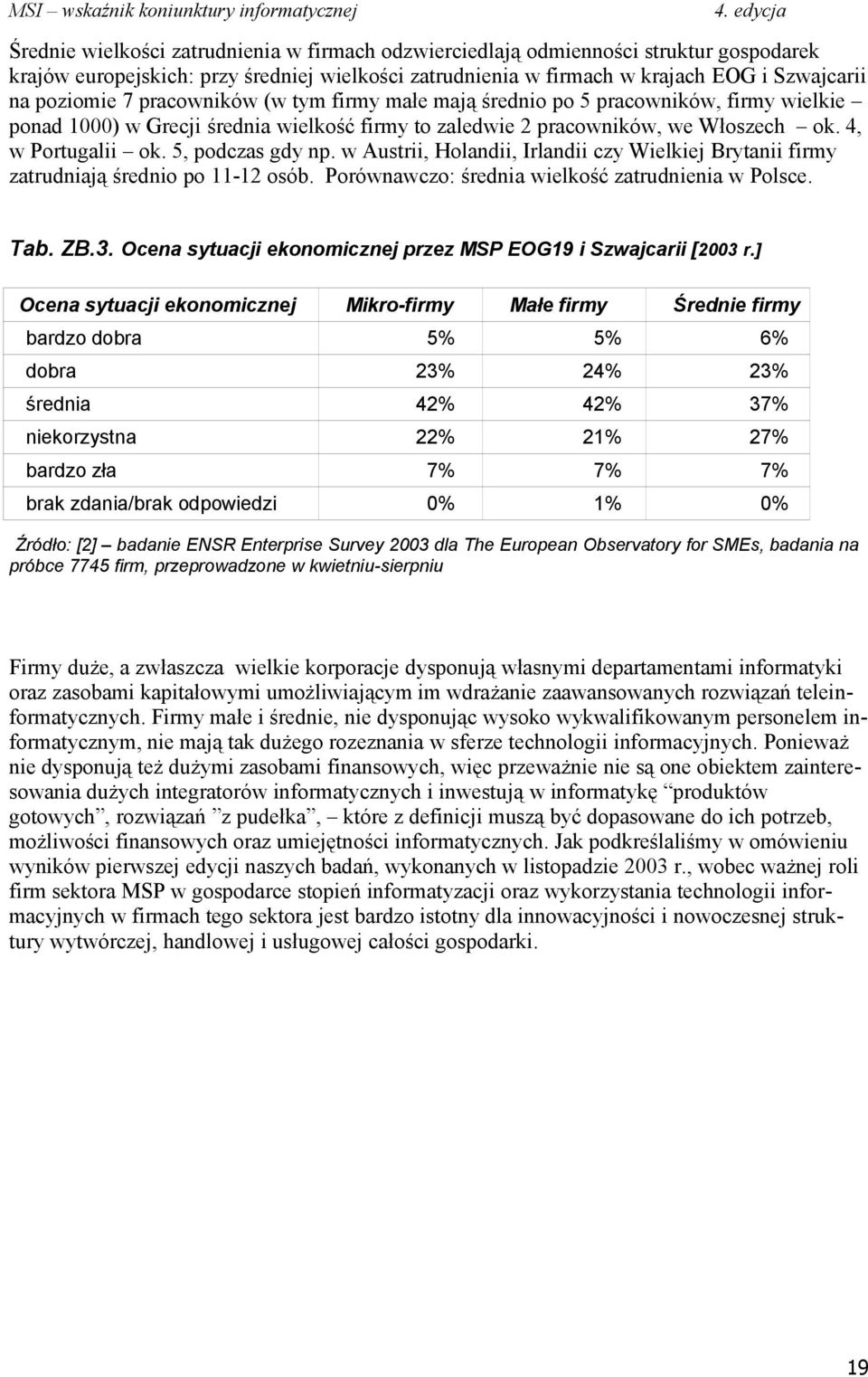 w Austrii, Holandii, Irlandii czy Wielkiej Brytanii firmy zatrudniają średnio po 11-12 osób. Porównawczo: średnia wielkość zatrudnienia w Polsce. Tab. ZB.3.