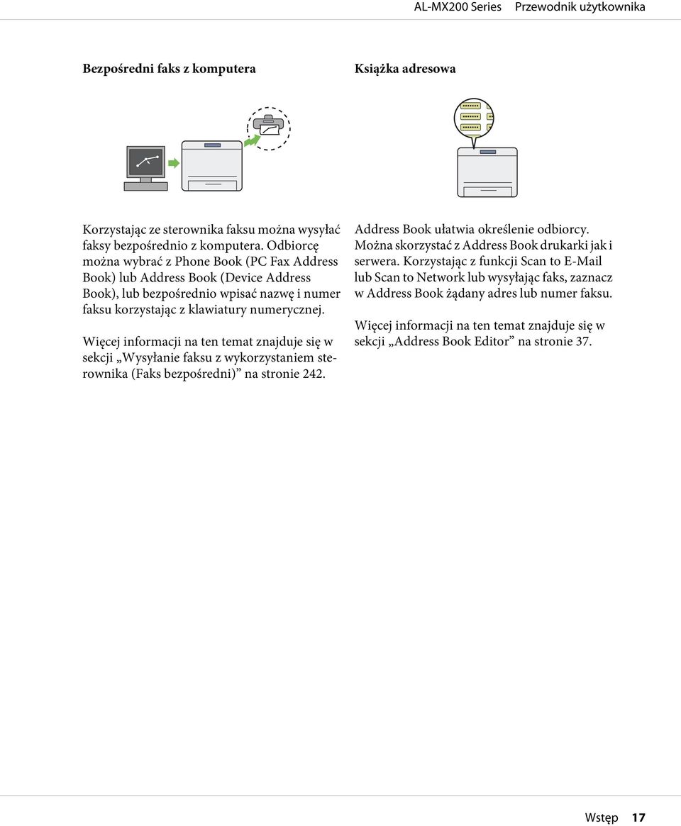Więcej informacji na ten temat znajduje się w sekcji Wysyłanie faksu z wykorzystaniem sterownika (Faks bezpośredni) na stronie 242. Address Book ułatwia określenie odbiorcy.