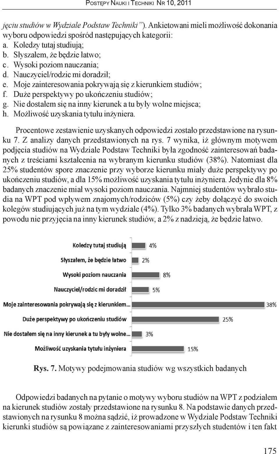 Nie dosta³em siê na inny kierunek a tu by³y wolne miejsca; h. Mo liwoœæ uzyskania tytu³u in yniera. Procentowe zestawienie uzyskanych odpowiedzi zosta³o przedstawione na rysunku 7.