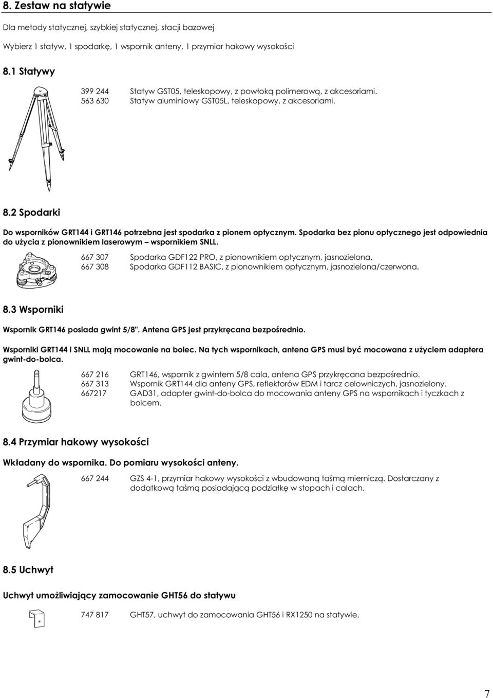 2 Spodarki Do wsporników GRT144 i GRT146 potrzebna jest spodarka z pionem optycznym. Spodarka bez pionu optycznego jest odpowiednia do u ycia z pionownikiem laserowym wspornikiem SNLL.