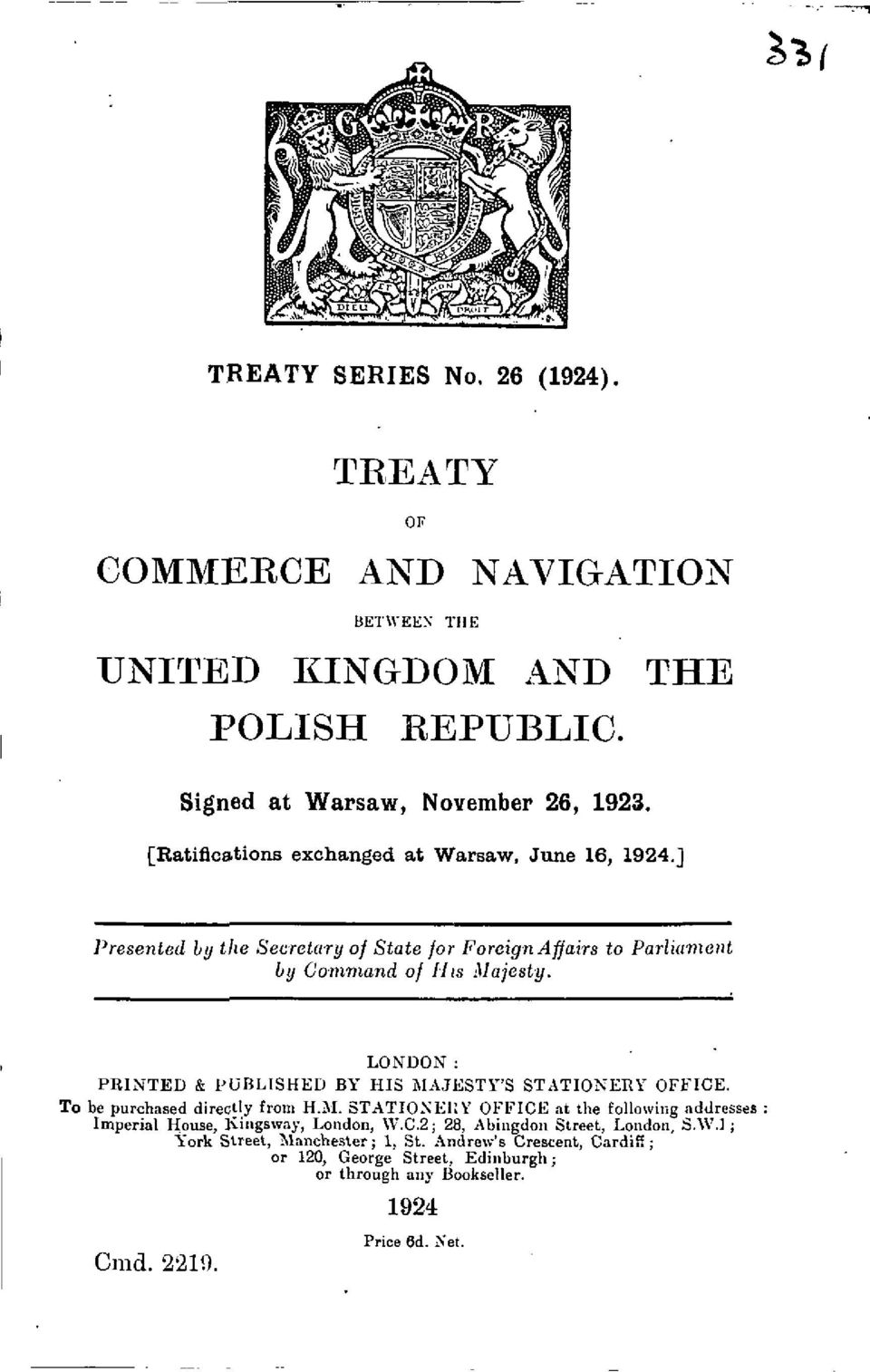 Parliament LONDON: PRINTED & PUBLISHED BY HIS MAJESTY'S STATIONERY OFFICE. To be purchased directly from H.M. STATIONERY OFFICE at the following addresses Imperial House, hingsway, London, W.