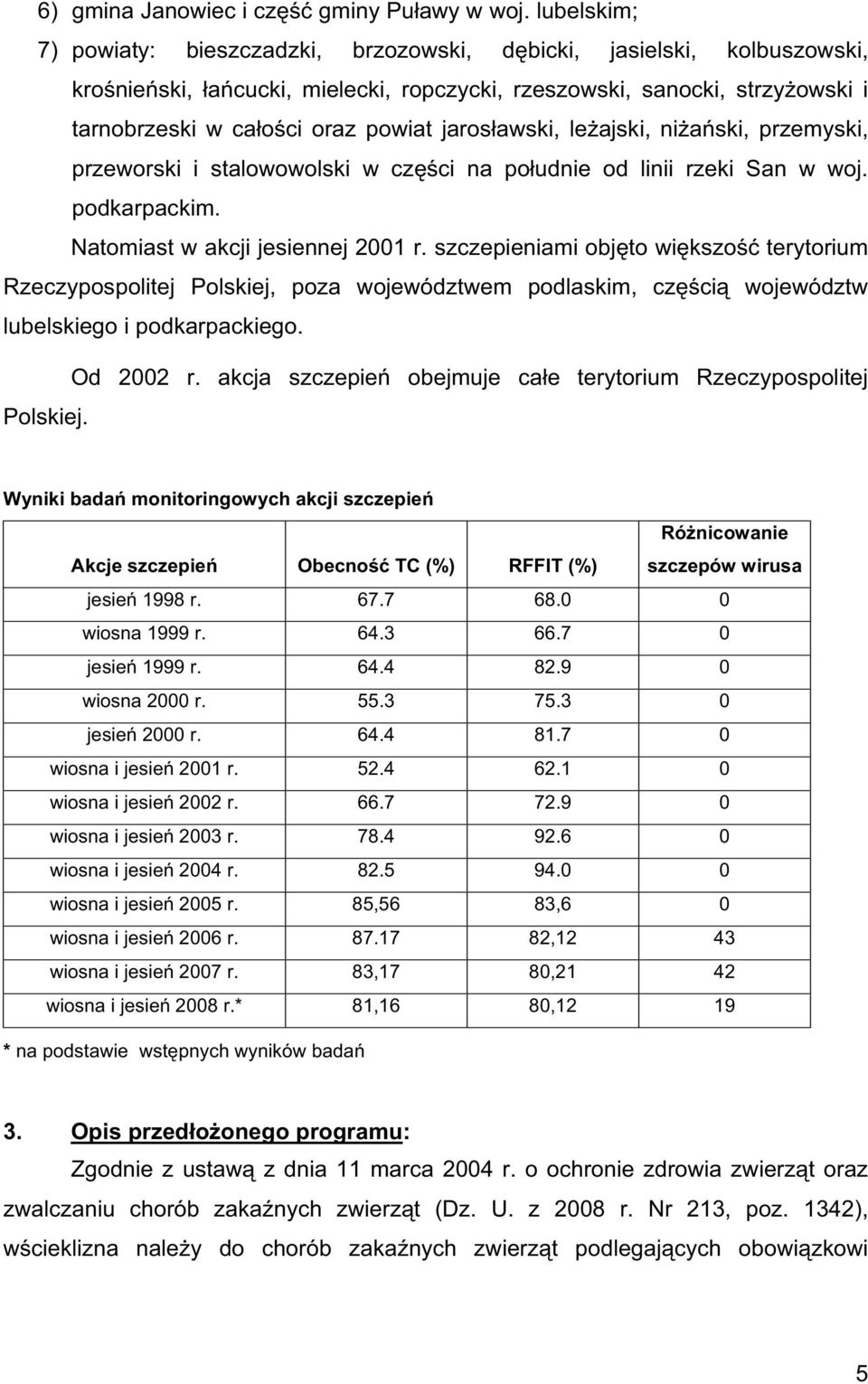 jaros awski, le ajski, ni a ski, przemyski, przeworski i stalowowolski w cz ci na po udnie od linii rzeki San w woj. podkarpackim. Natomiast w akcji jesiennej 2001 r.