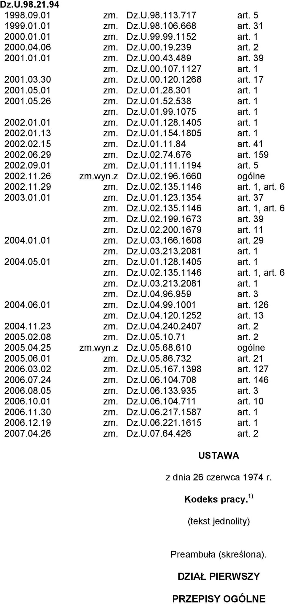1405 art. 1 2002.01.13 zm. Dz.U.01.154.1805 art. 1 2002.02.15 zm. Dz.U.01.11.84 art. 41 2002.06.29 zm. Dz.U.02.74.676 art. 159 2002.09.01 zm. Dz.U.01.111.1194 art. 5 2002.11.26 zm.wyn.z Dz.U.02.196.
