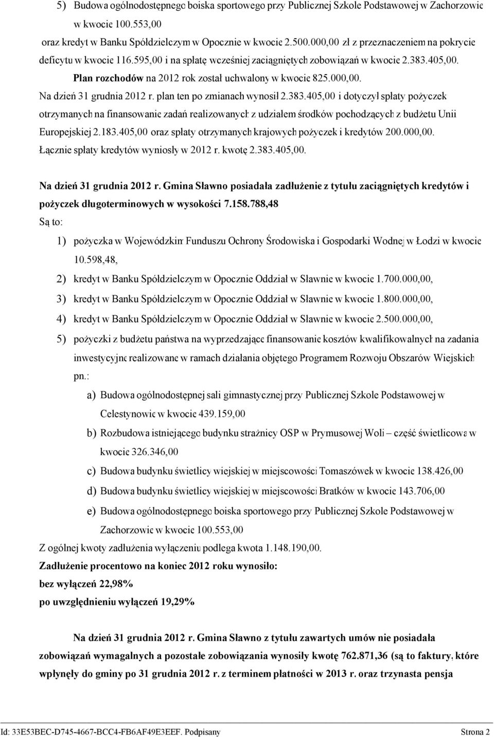 000,00. Na dzień 31 grudnia 2012 r. plan ten po zmianach wynosił 2.383.