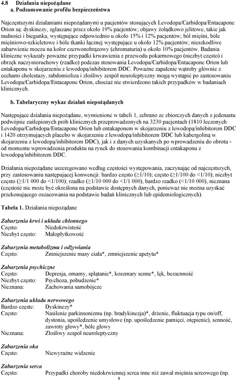 żołądkowo jelitowe, takie jak nudności i biegunka, występujące odpowiednio u około 15% i 12% pacjentów; ból mięśni, bóle mięśniowo-szkieletowe i bóle tkanki łącznej występujące u około 12% pacjentów;