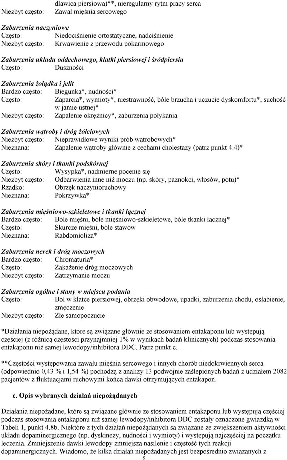 niestrawność, bóle brzucha i uczucie dyskomfortu*, suchość w jamie ustnej* Niezbyt często: Zapalenie okrężnicy*, zaburzenia połykania Zaburzenia wątroby i dróg żółciowych Niezbyt często: