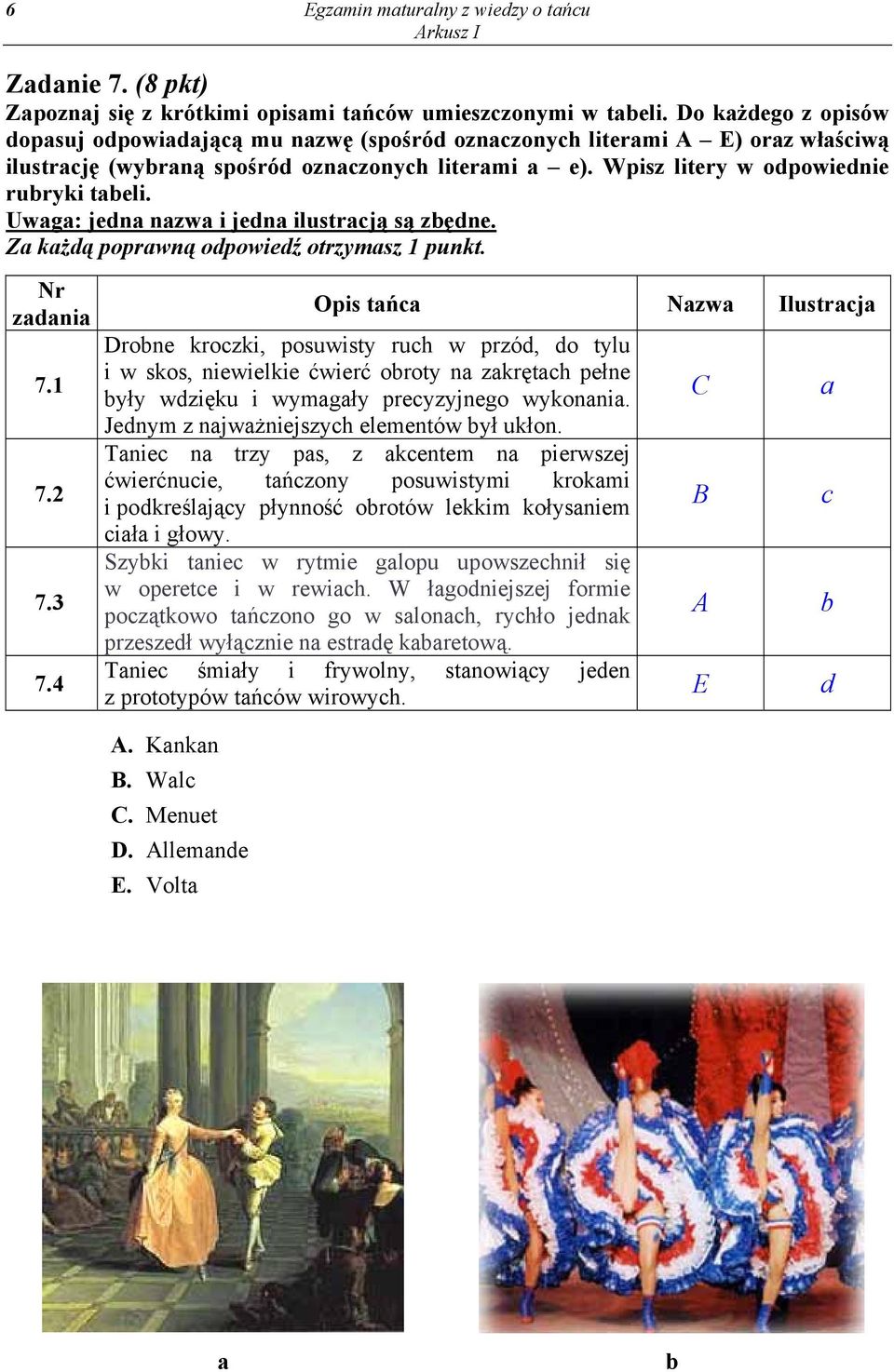 Uwaga: jedna nazwa i jedna ilustracją są zbędne. Nr zadania 7.1 7.2 7.3 7.