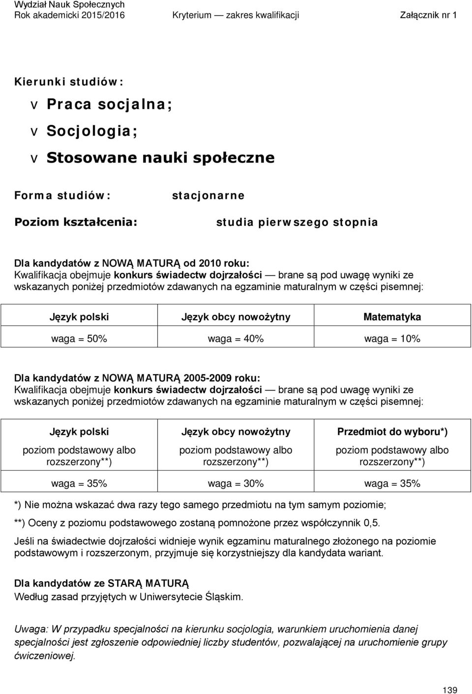 podstawowy albo rozszerzony**) waga = 35% waga = 30% waga = 35% *) Nie można wskazać dwa razy tego samego przedmiotu na tym samym poziomie; **) Oceny z poziomu podstawowego zostaną pomnożone przez