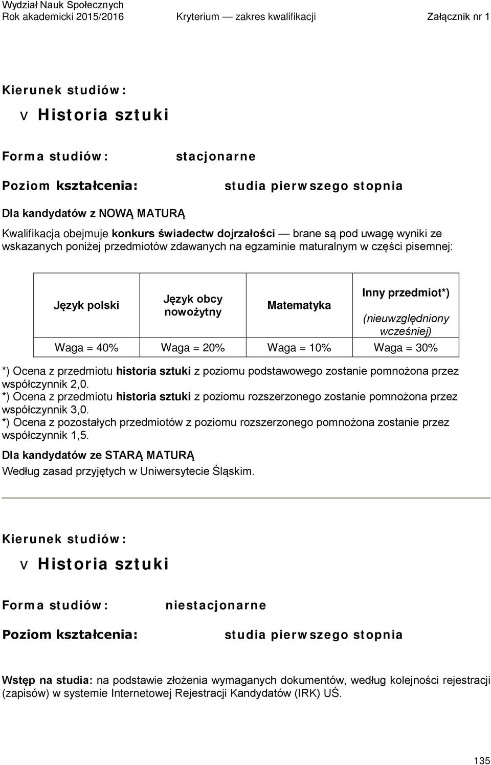 *) Ocena z przedmiotu historia sztuki z poziomu rozszerzonego zostanie pomnożona przez współczynnik 3,0.