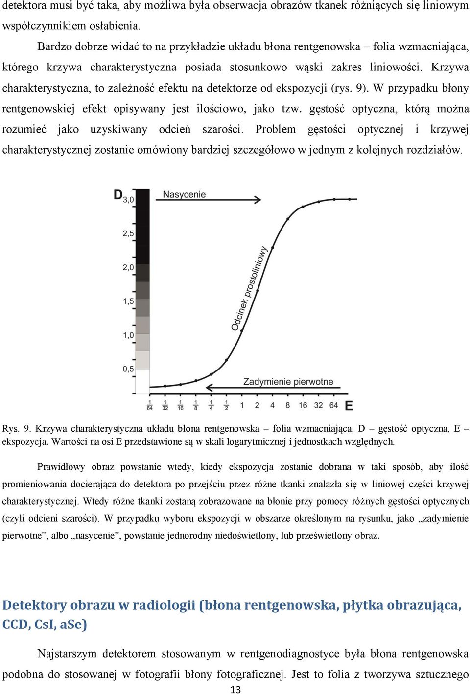 Krzywa charakterystyczna, to zależność efektu na detektorze od ekspozycji (rys. 9). W przypadku błony rentgenowskiej efekt opisywany jest ilościowo, jako tzw.