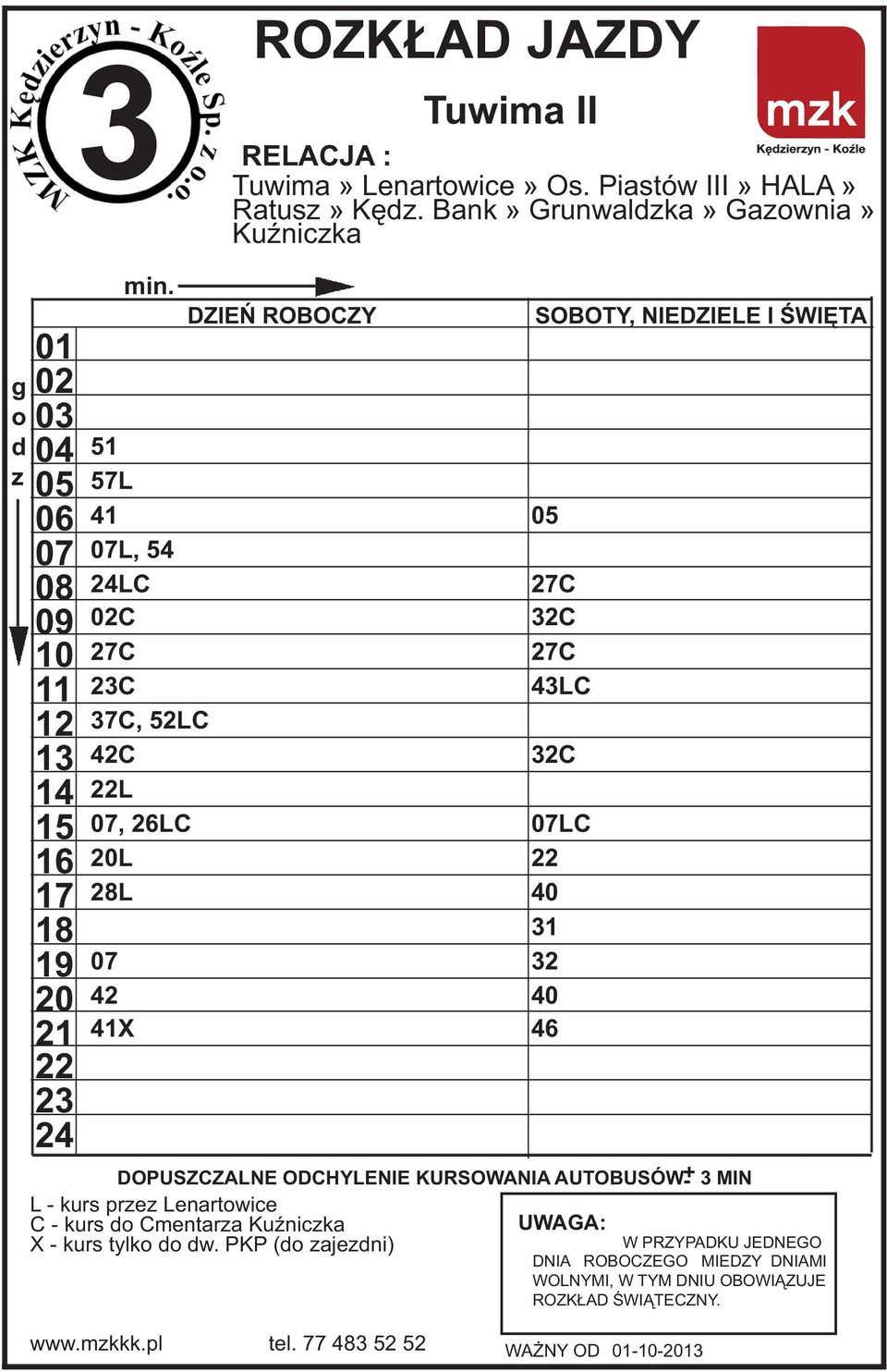 26LC L 28L 42 41X L - kurs pre Lenartwice C - kurs Cmentara KuŸnicka X - kurs