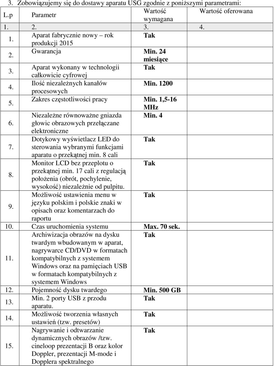 4 6. głowic obrazowych przełączane elektroniczne Dotykowy wyświetlacz LED do 7. sterowania wybranymi funkcjami aparatu o przekątnej min.