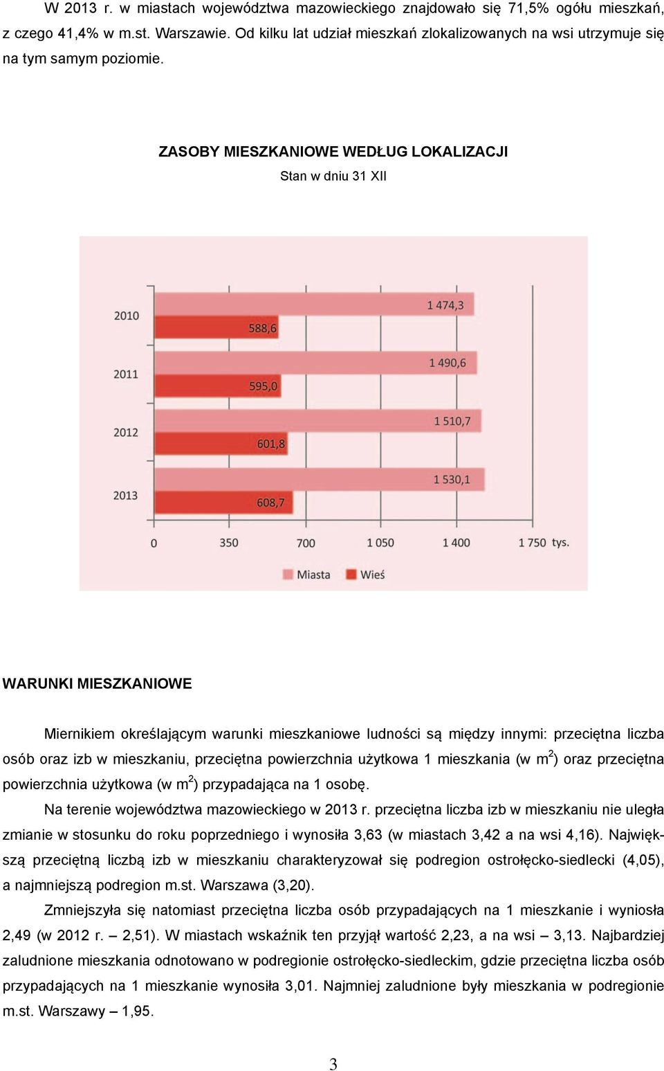 ZASOBY MIESZKANIOWE WEDŁUG LOKALIZACJI WARUNKI MIESZKANIOWE Miernikiem określającym warunki mieszkaniowe ludności są między innymi: przeciętna liczba osób oraz izb w mieszkaniu, przeciętna