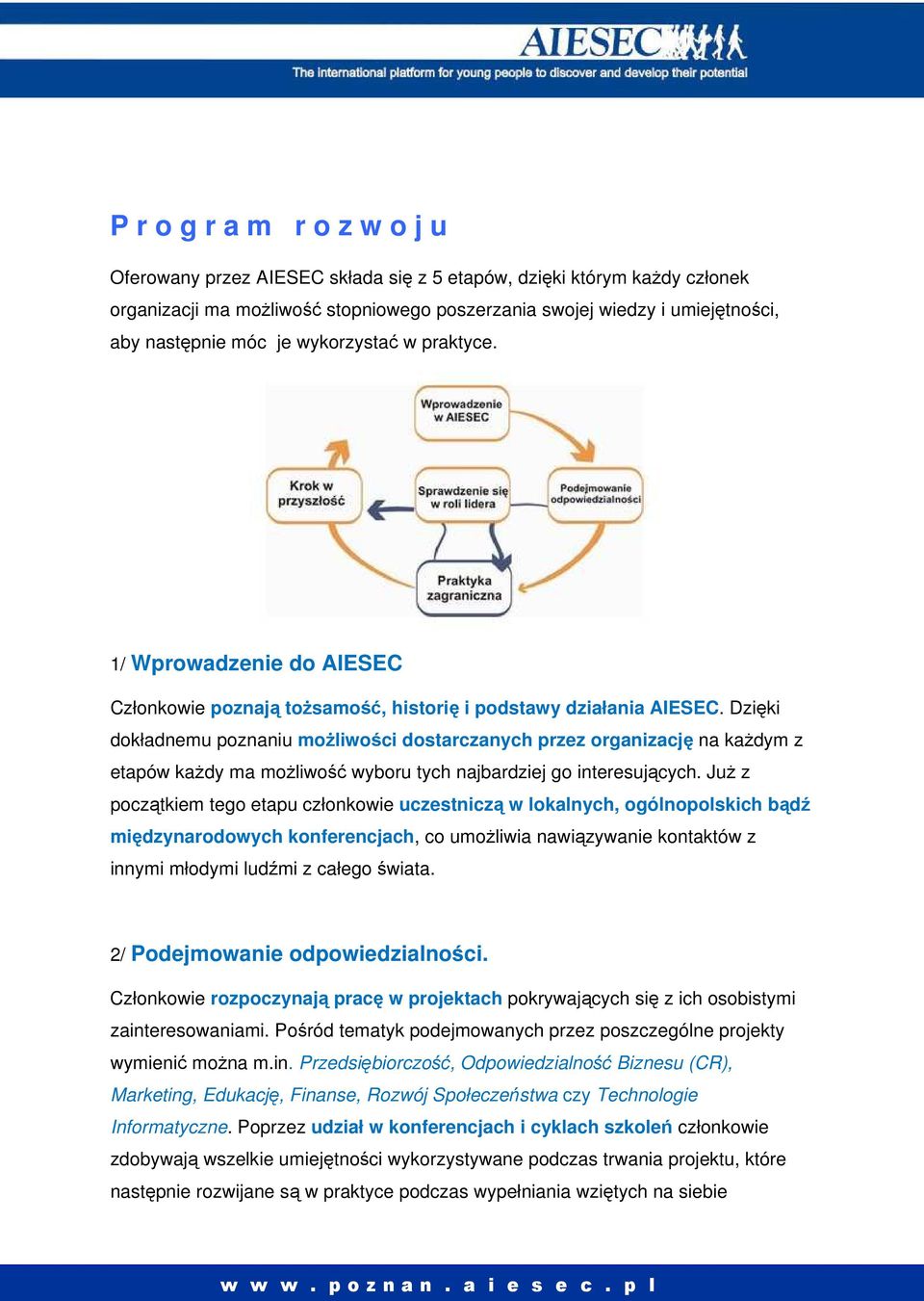 Dzięki dokładnemu poznaniu możliwości dostarczanych przez organizację na każdym z etapów każdy ma możliwość wyboru tych najbardziej go interesujących.