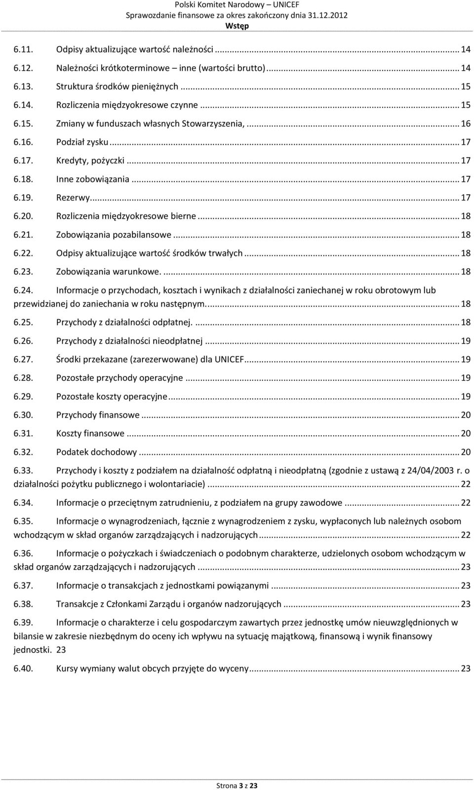 Rozliczenia międzyokresowe bierne... 18 6.21. Zobowiązania pozabilansowe... 18 6.22. Odpisy aktualizujące wartość środków trwałych... 18 6.23. Zobowiązania warunkowe.... 18 6.24.