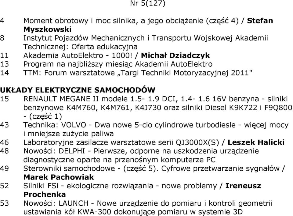 4-1.6 16V benzyna - silniki benzynowe K4M760, K4M761, K4J730 oraz silniki Diesel K9K722 i F9Q800 - (część 1) 43 Technika: VOLVO - Dwa nowe 5-cio cylindrowe turbodiesle - więcej mocy i mniejsze