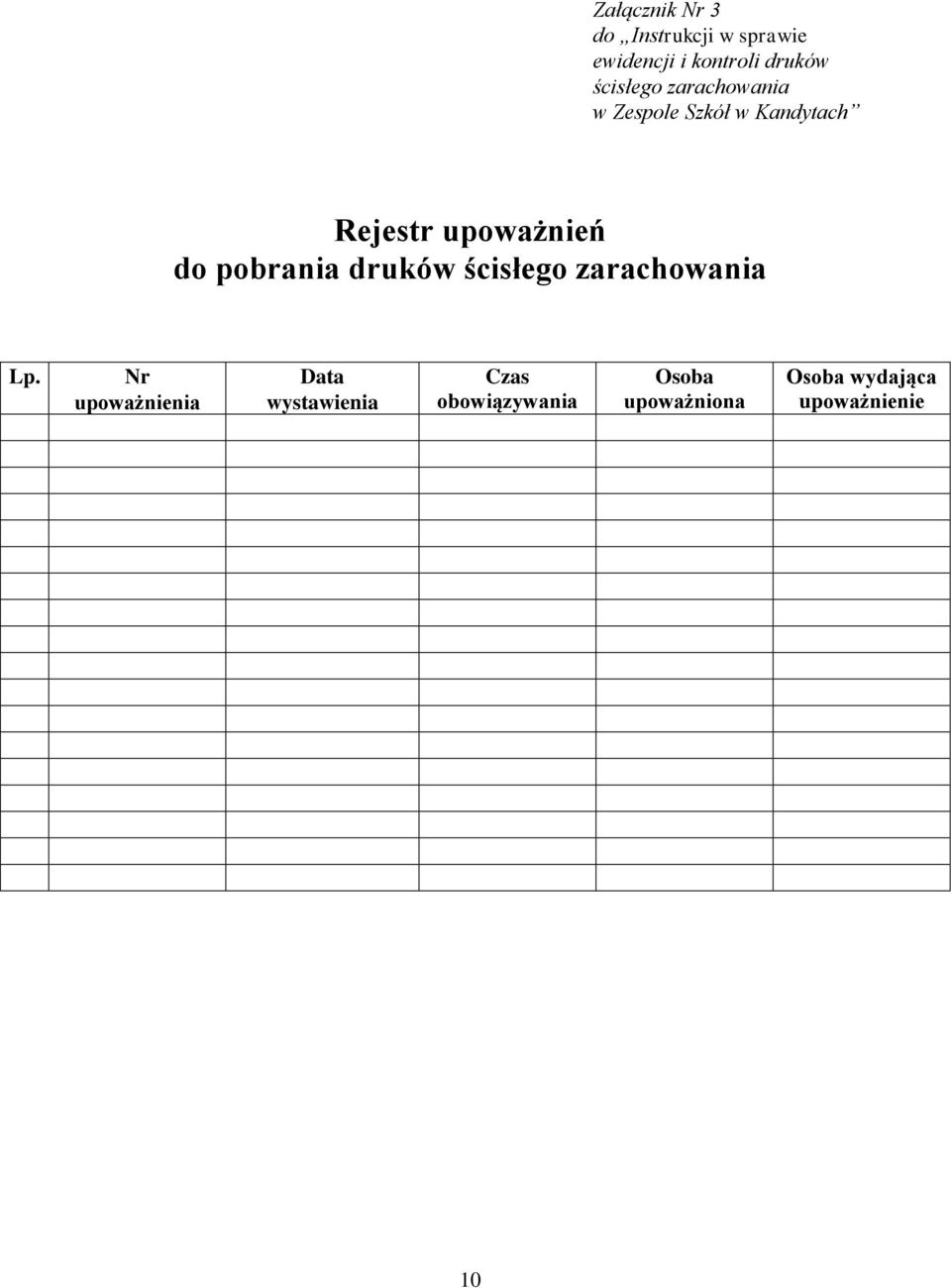 do pobrania druków ścisłego zarachowania Lp.