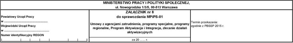 Nowogrodzka 1/3/5, 00-513 Warszawa ZAŁĄCZNIK nr 8 do sprawozdania MPiPS-01 Termin przekazania: