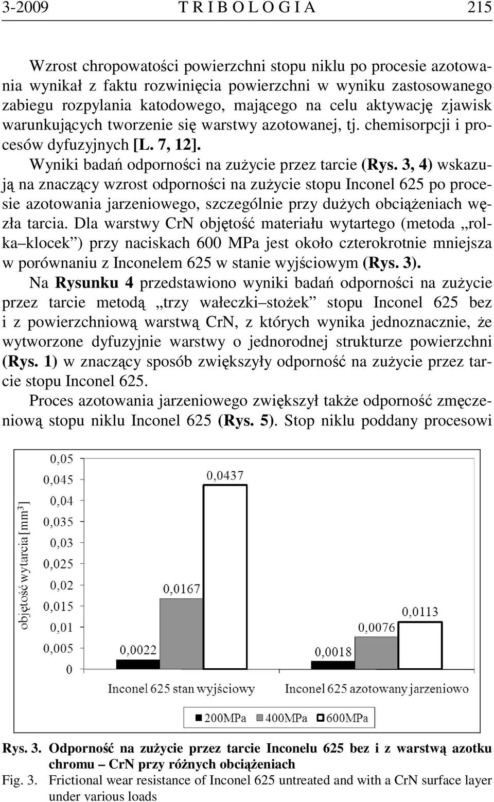 3, 4) wskazują na znaczący wzrost odporności na zużycie stopu Inconel 625 po procesie azotowania jarzeniowego, szczególnie przy dużych obciążeniach węzła tarcia.