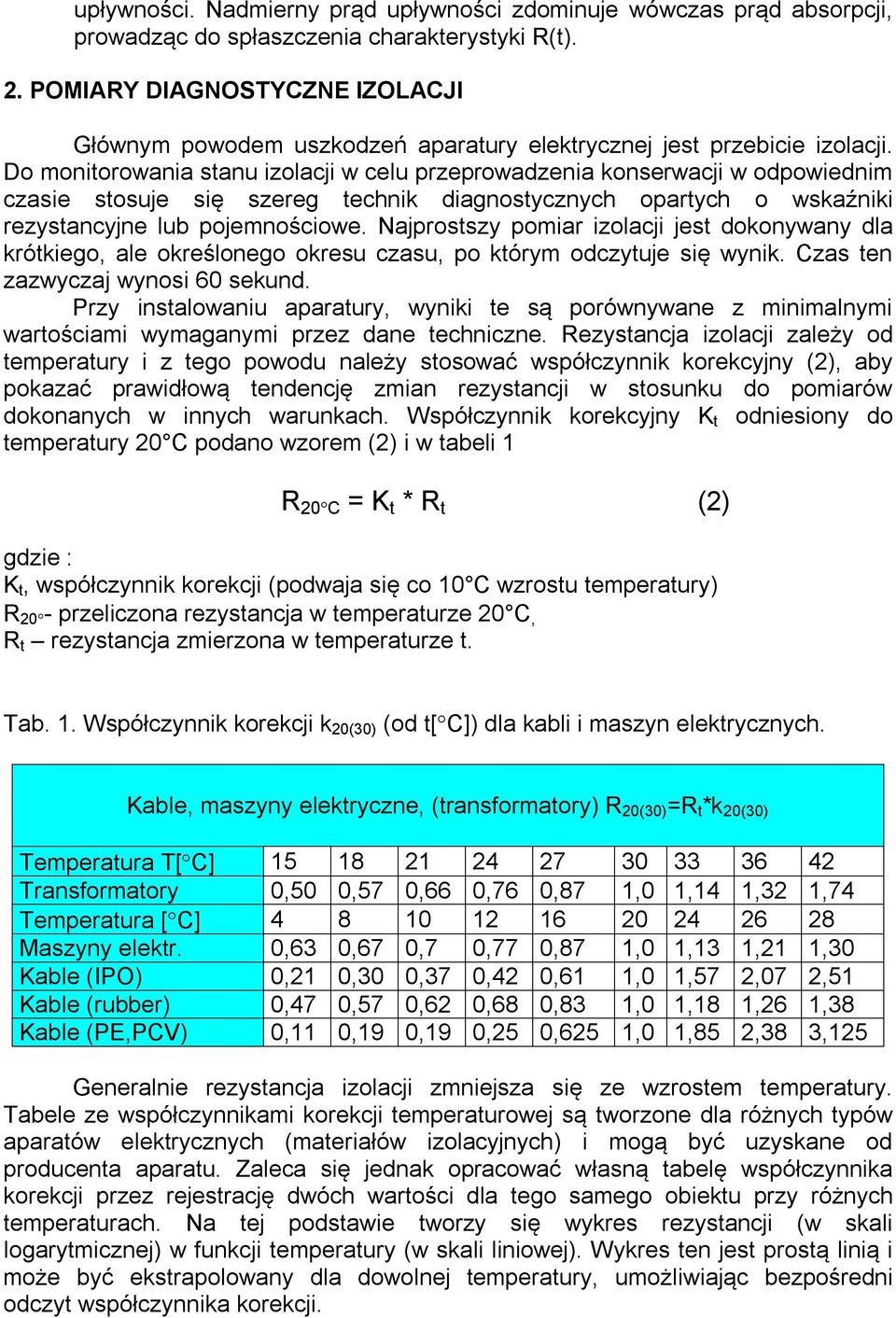 Do monitorowania stanu izolacji w celu przeprowadzenia konserwacji w odpowiednim czasie stosuje się szereg technik diagnostycznych opartych o wskaźniki rezystancyjne lub pojemnościowe.