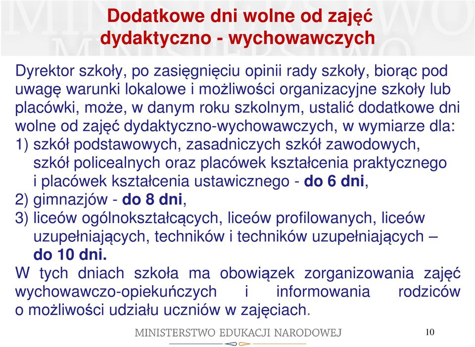 policealnych oraz placówek kształcenia praktycznego i placówek kształcenia ustawicznego - do 6 dni, 2) gimnazjów - do 8 dni, 3) liceów ogólnokształcących, liceów profilowanych, liceów