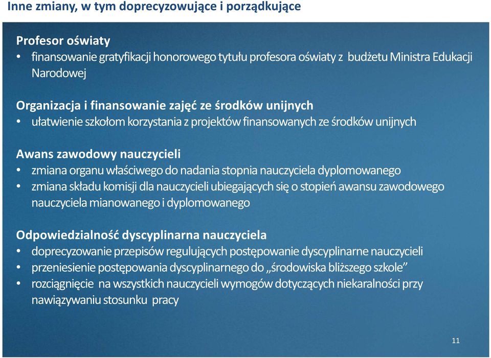 zmiana składu komisji dla nauczycieli ubiegających się o stopień awansu zawodowego nauczyciela mianowanego i dyplomowanego Odpowiedzialność dyscyplinarna nauczyciela doprecyzowanie przepisów