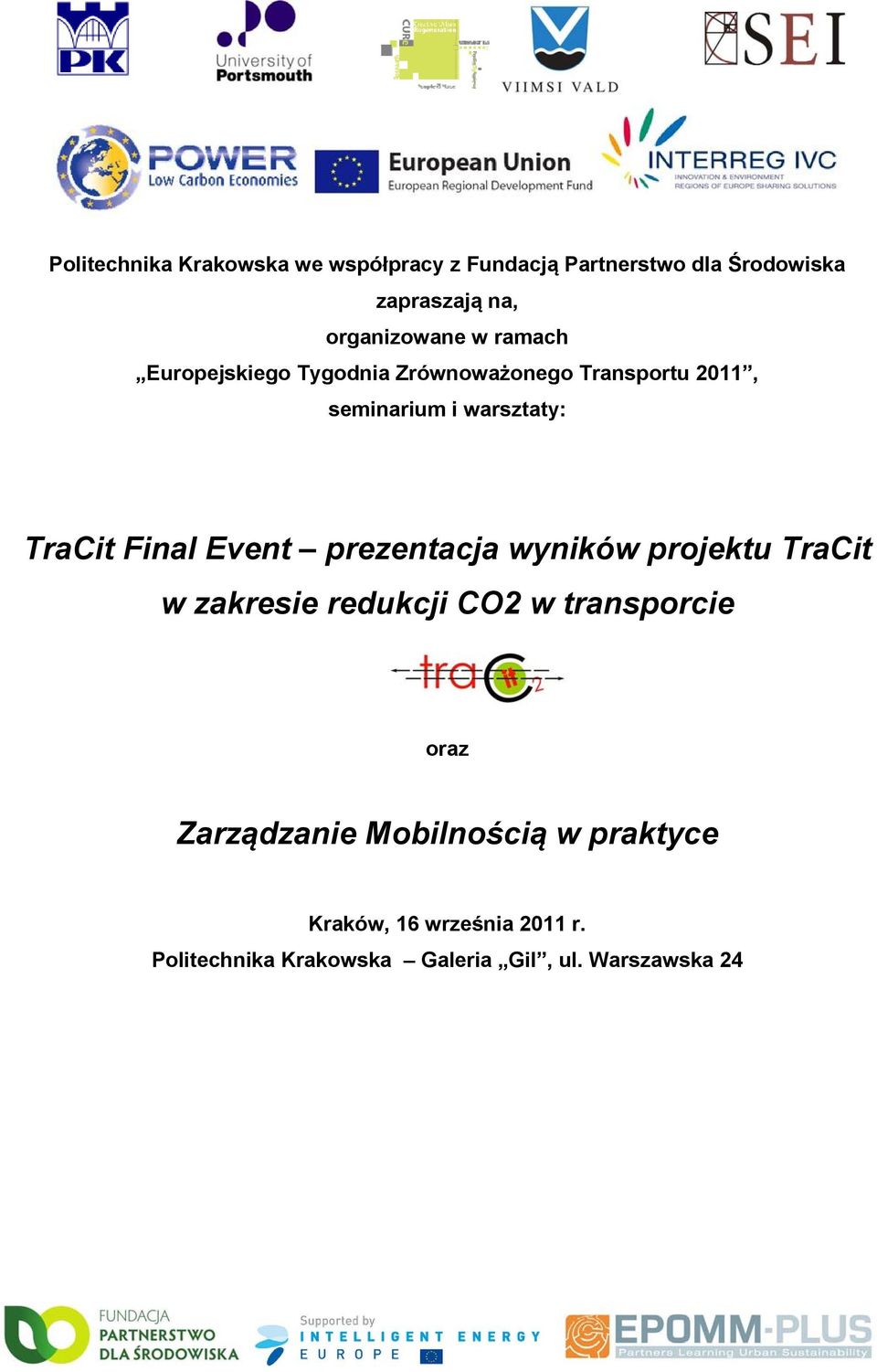 TraCit Final Event prezentacja wyników projektu TraCit w zakresie redukcji CO2 w transporcie oraz