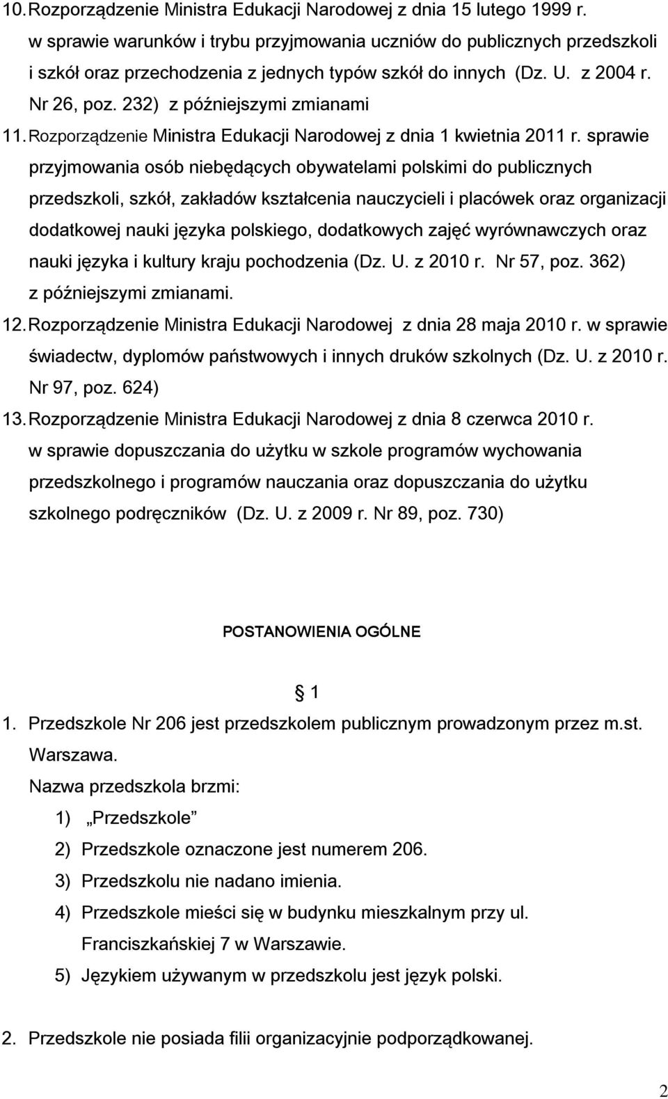 Rozporządzenie Ministra Edukacji Narodowej z dnia 1 kwietnia 2011 r.