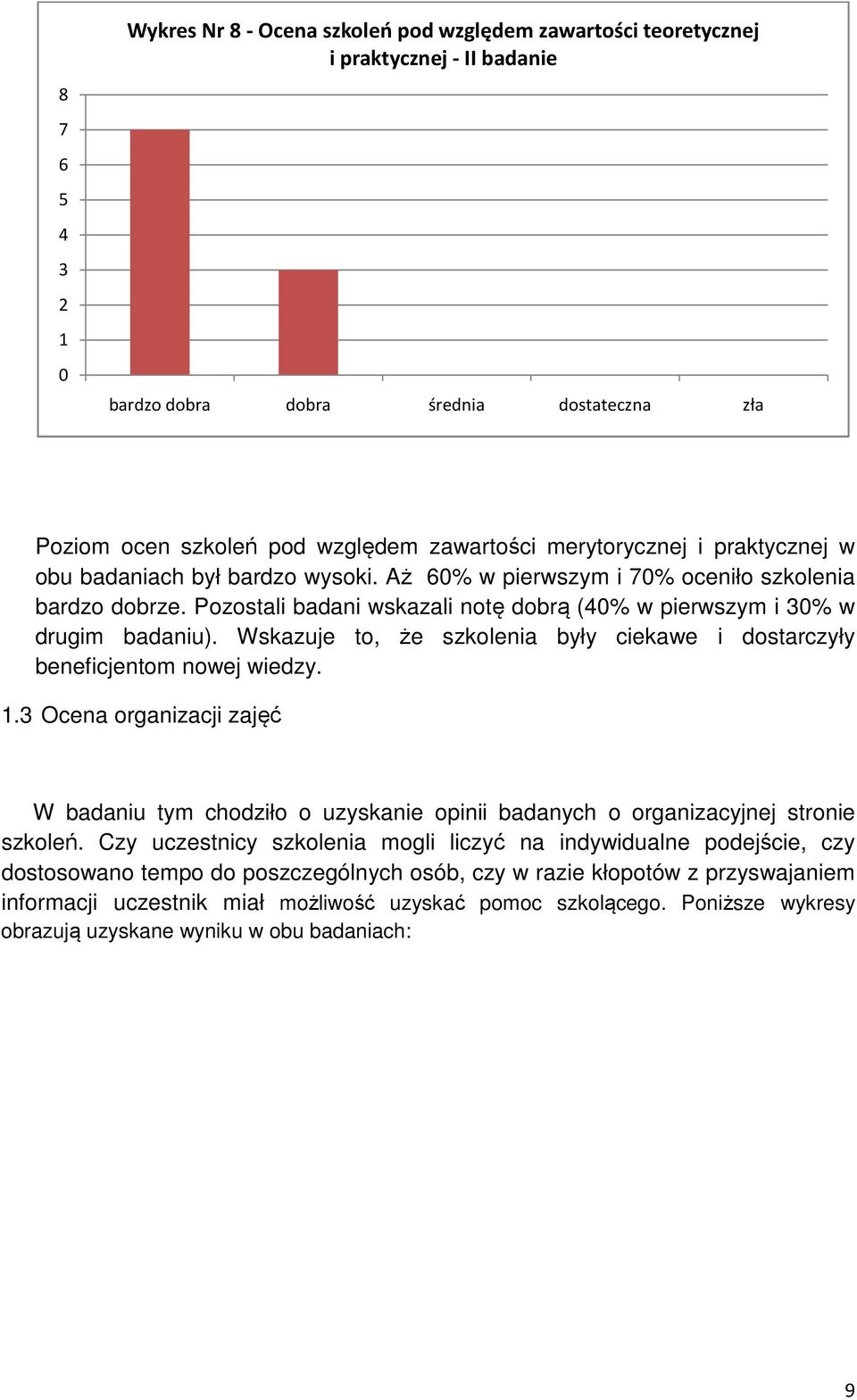 Wskazuje to, że szkolenia były ciekawe i dostarczyły beneficjentom nowej wiedzy.. Ocena organizacji zajęć W badaniu tym chodziło o uzyskanie opinii badanych o organizacyjnej stronie szkoleń.