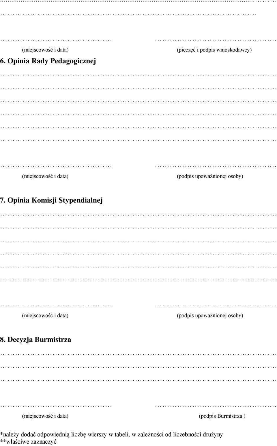 (podpis upoważnionej osoby) 8. Decyzja Burmistrza.