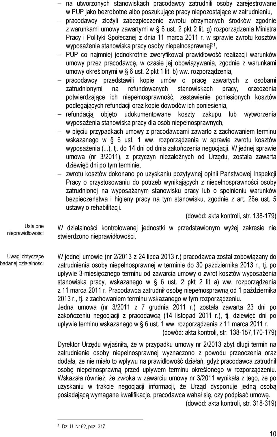 g) rozporządzenia Ministra Pracy i Polityki Społecznej z dnia 11 marca 2011 r.