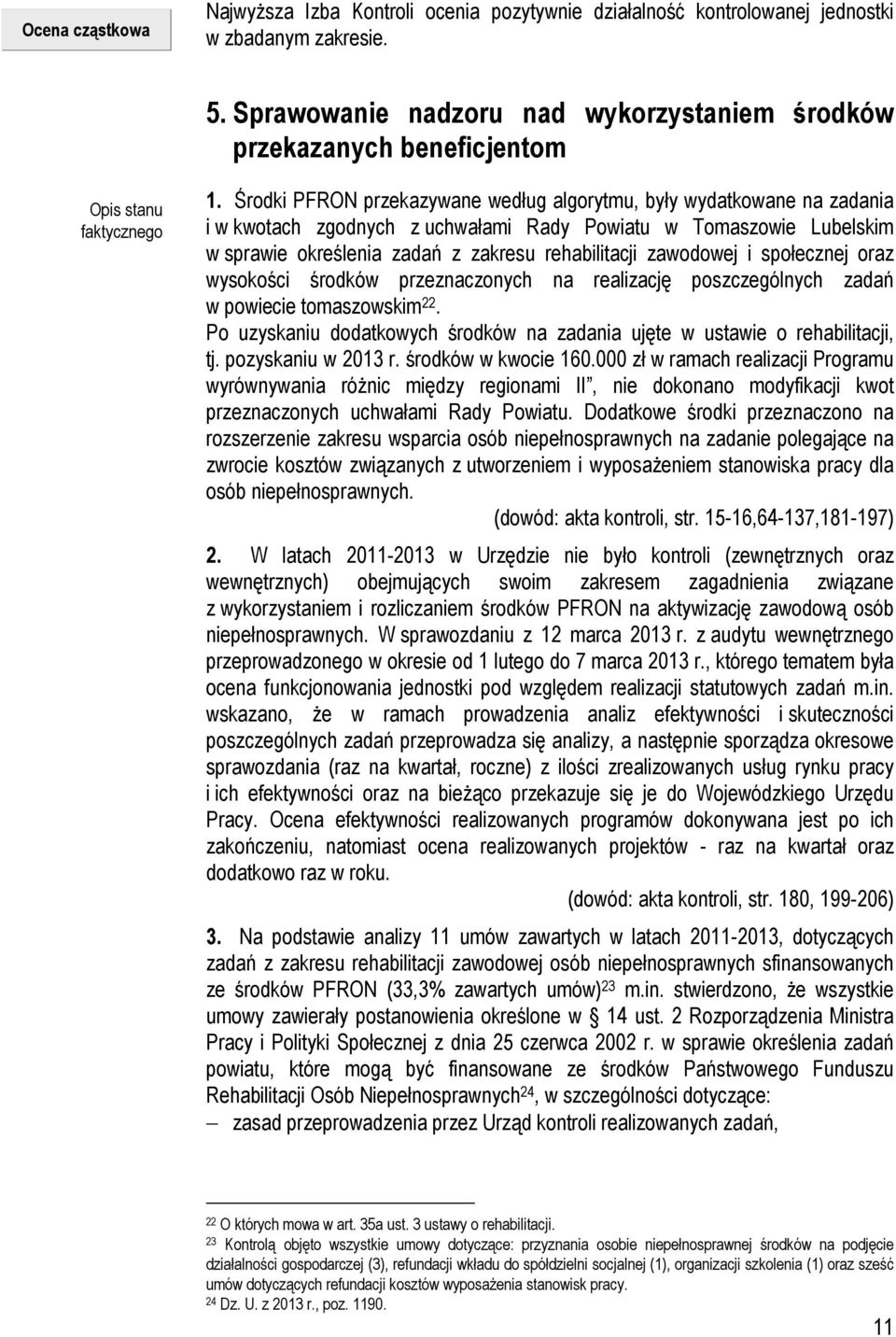 Środki PFRON przekazywane według algorytmu, były wydatkowane na zadania i w kwotach zgodnych z uchwałami Rady Powiatu w Tomaszowie Lubelskim w sprawie określenia zadań z zakresu rehabilitacji