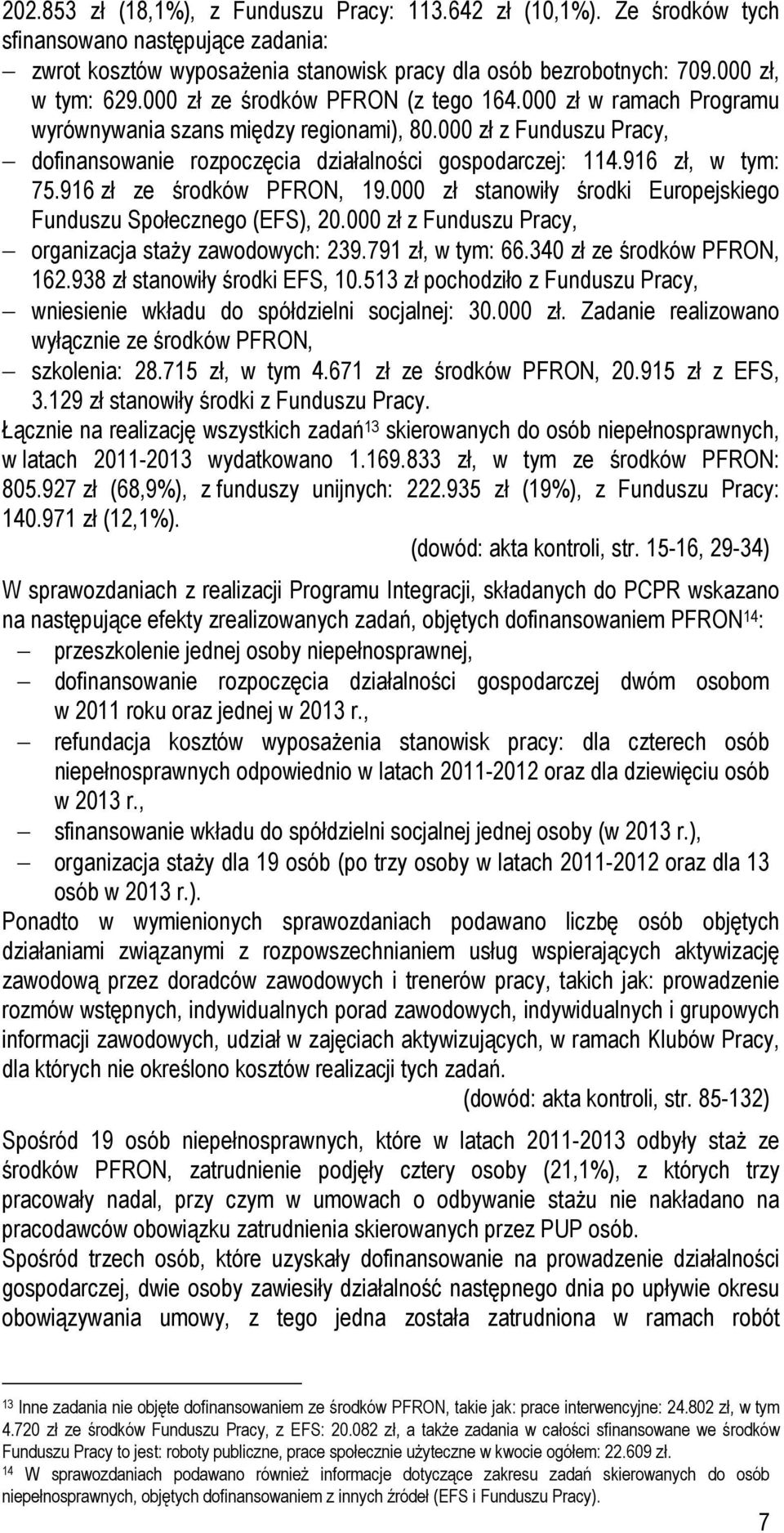 916 zł, w tym: 75.916 zł ze środków PFRON, 19.000 zł stanowiły środki Europejskiego Funduszu Społecznego (EFS), 20.000 zł z Funduszu Pracy, organizacja staży zawodowych: 239.791 zł, w tym: 66.