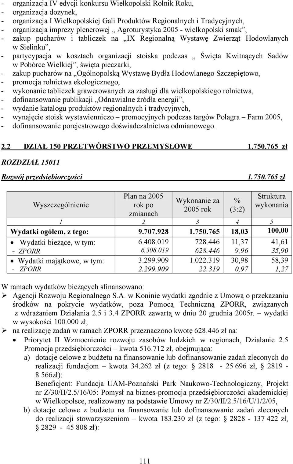 Sadów w Pobórce Wielkiej, święta pieczarki, - zakup pucharów na Ogólnopolską Wystawę Bydła Hodowlanego Szczepiętowo, - promocja rolnictwa ekologicznego, - wykonanie tabliczek grawerowanych za zasługi