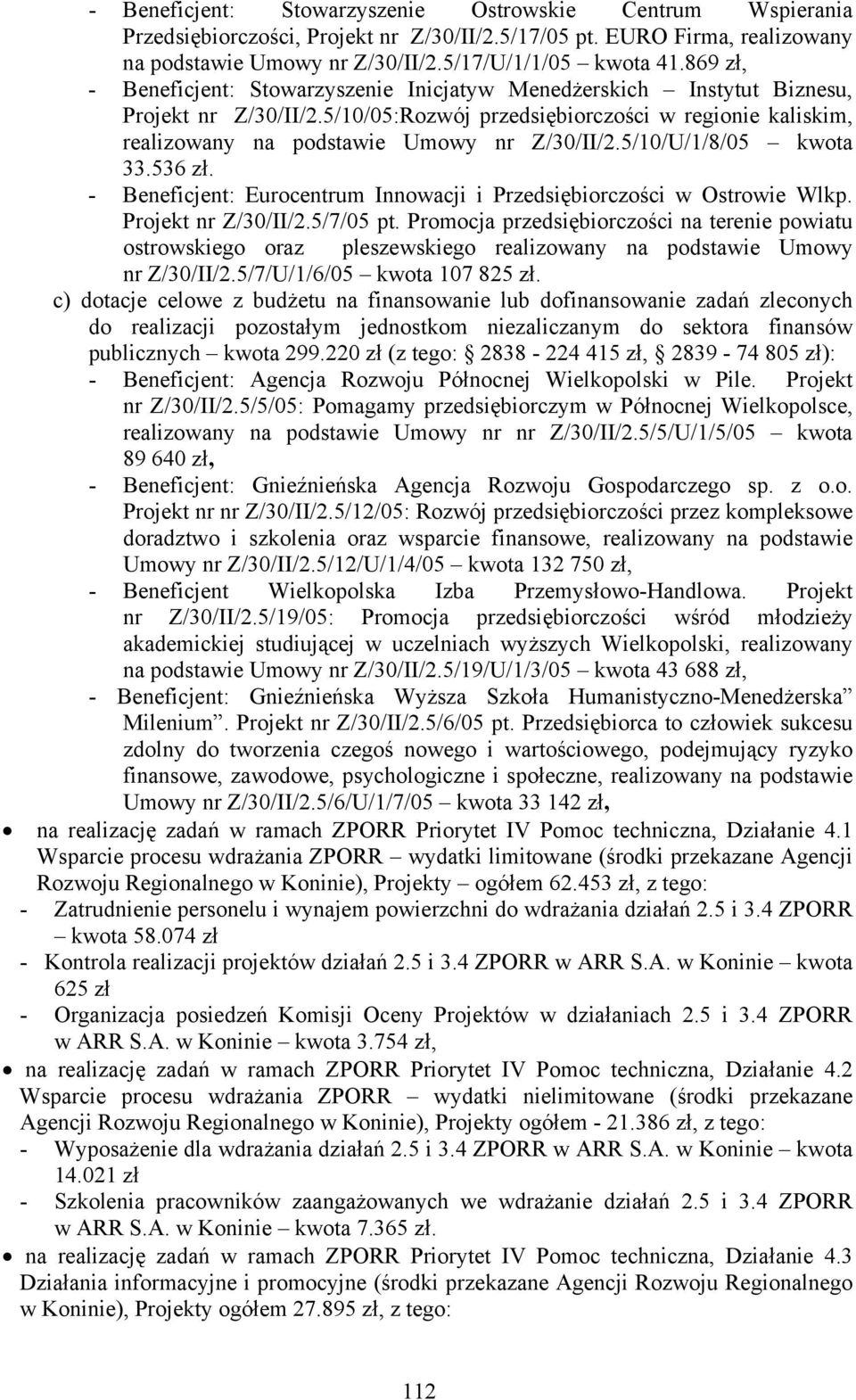 5/10/U/1/8/05 kwota 33.536 zł. - Beneficjent: Eurocentrum Innowacji i Przedsiębiorczości w Ostrowie Wlkp. Projekt nr Z/30/II/2.5/7/05 pt.