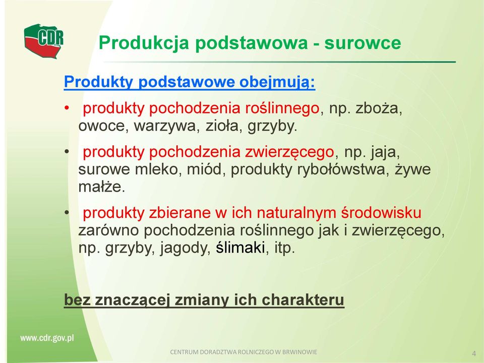 jaja, surowe mleko, miód, produkty rybołówstwa, żywe małże.