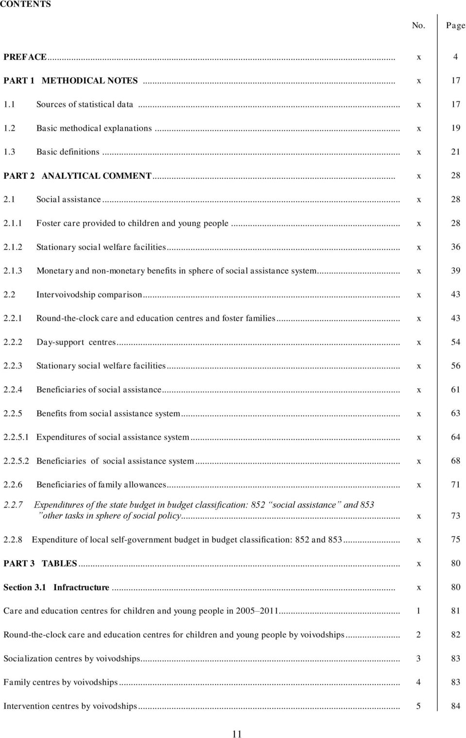 .. x 39 2.2 Intervoivodship comparison... x 43 2.2.1 Round-the-clock care and education centres and foster families... x 43 2.2.2 Day-support centres... x 54 2.2.3 Stationary social welfare facilities.