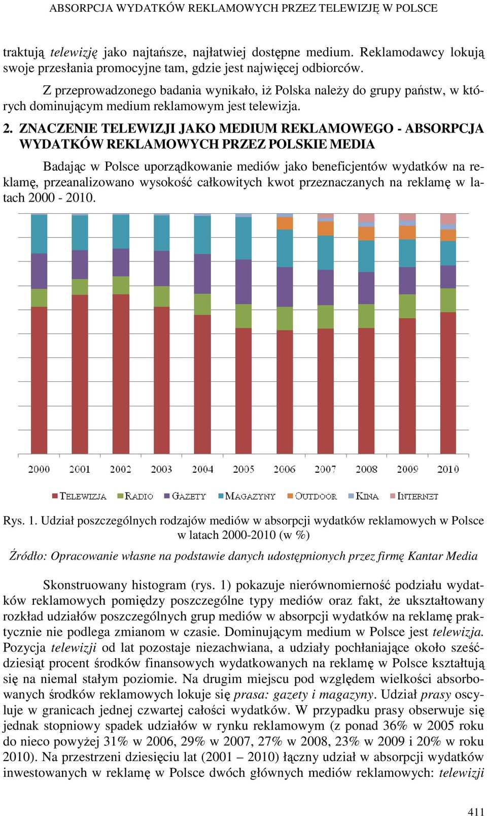 Z przeprowadzonego badania wynikało, iż Polska należy do grupy państw, w których dominującym medium reklamowym jest telewizja. 2.