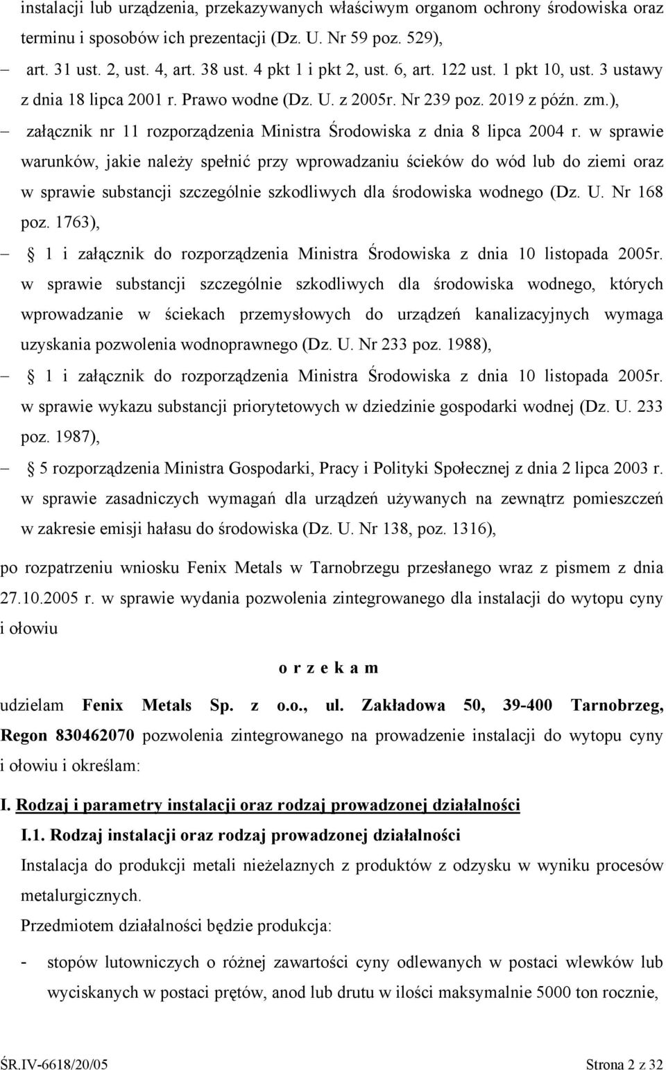 ), załącznik nr 11 rozporządzenia Ministra Środowiska z dnia 8 lipca 2004 r.