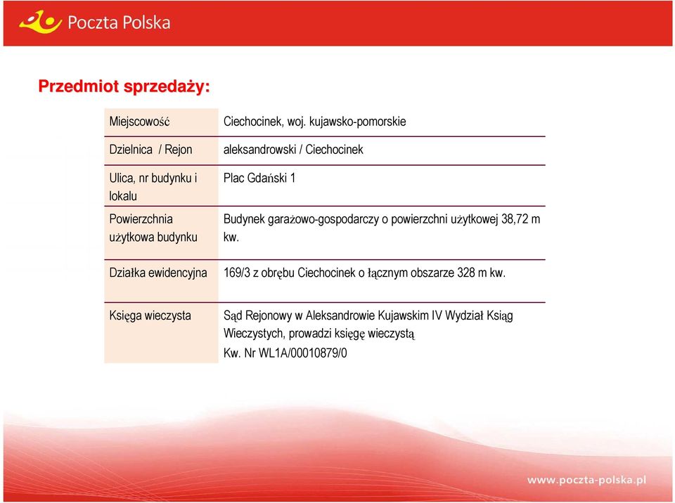 kujawsko-pomorskie aleksandrowski / Ciechocinek Plac Gdański 1 Budynek garaŝowo-gospodarczy o powierzchni uŝytkowej